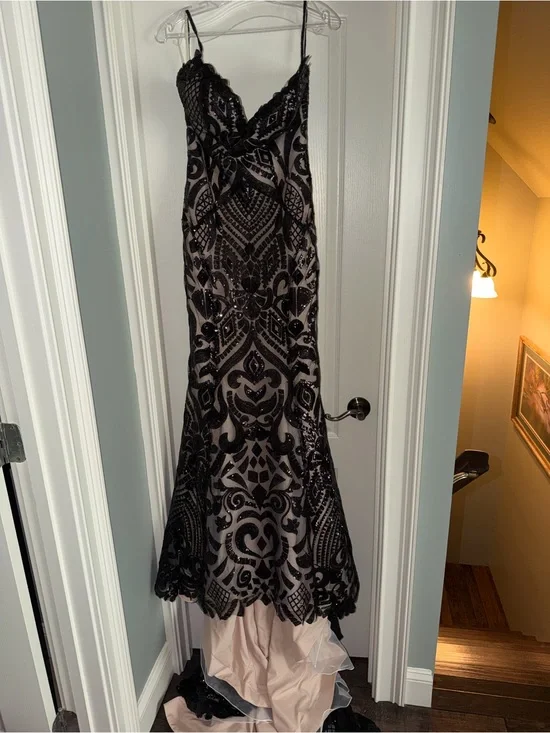 Black Lace Sequin Mermaid Wedding Dress with Illusion Detailing
